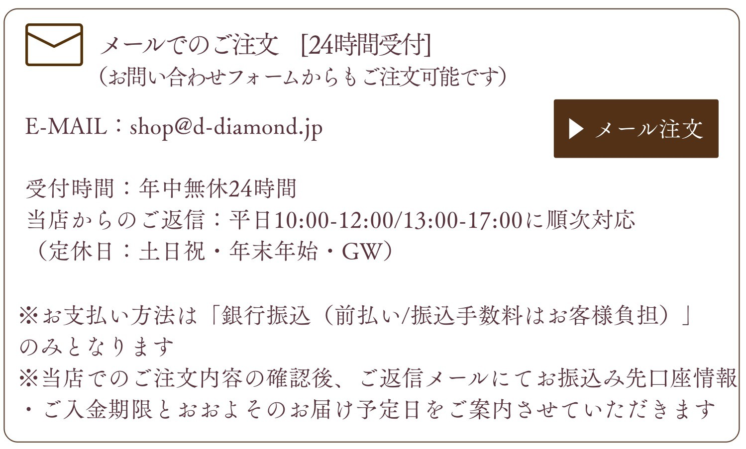 ご注文方法　メールでのご注文